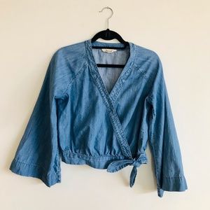 Madewell Denim Bell-Sleeve Wrap Top, Size Small